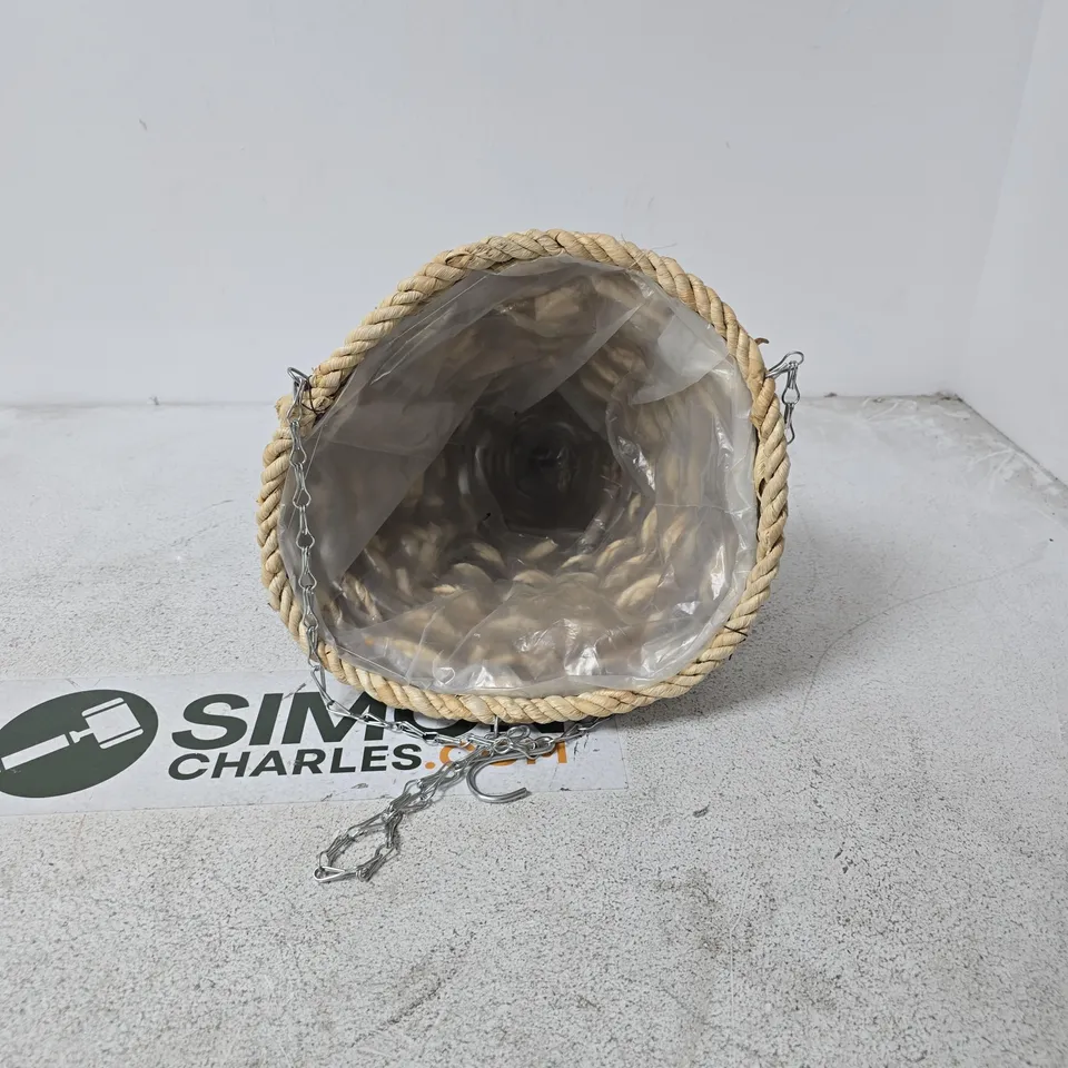 WOVEN CONE-SHAPED HANGING PLANT BASKET WITH PLASTIC LINER