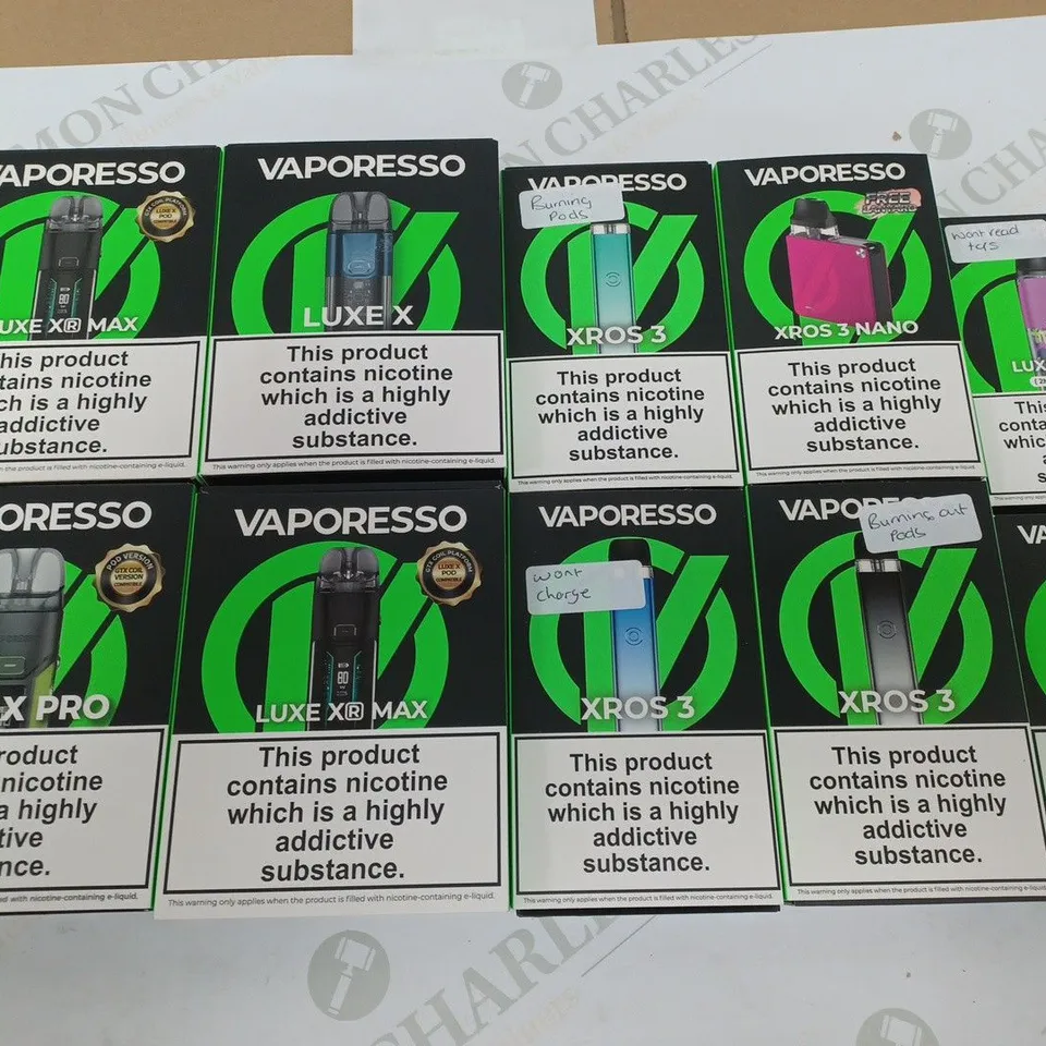 LOT OF 10 ASSORTED VAPORESSO E-CIGS TO INCLUDE LUXE XR MAX AND LUXE X PRO