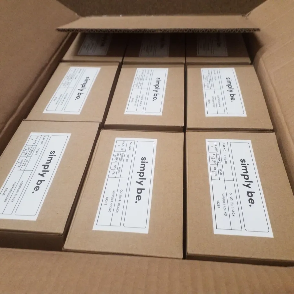 BOX CONTAINING APPROXIMATELY 9 PAIRS OF BRAND NEW SIMPLY BE BLACK JUPITER WIDE MESH SLINGBACK FLATS - SIZE 6
