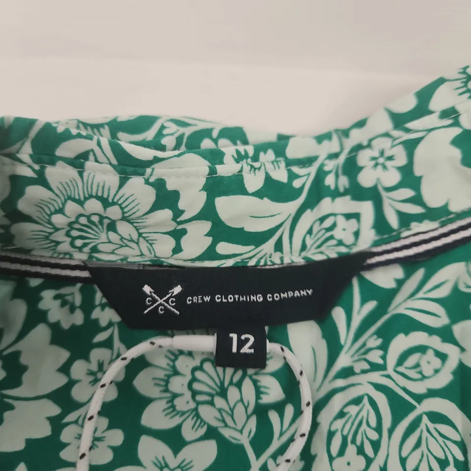 KIRA SHIRT DRESS - GREEN FLORAL, UK SIZE 12 - GREENARTS WYJ050 (CREW CLOTHING COMPANY LABEL)