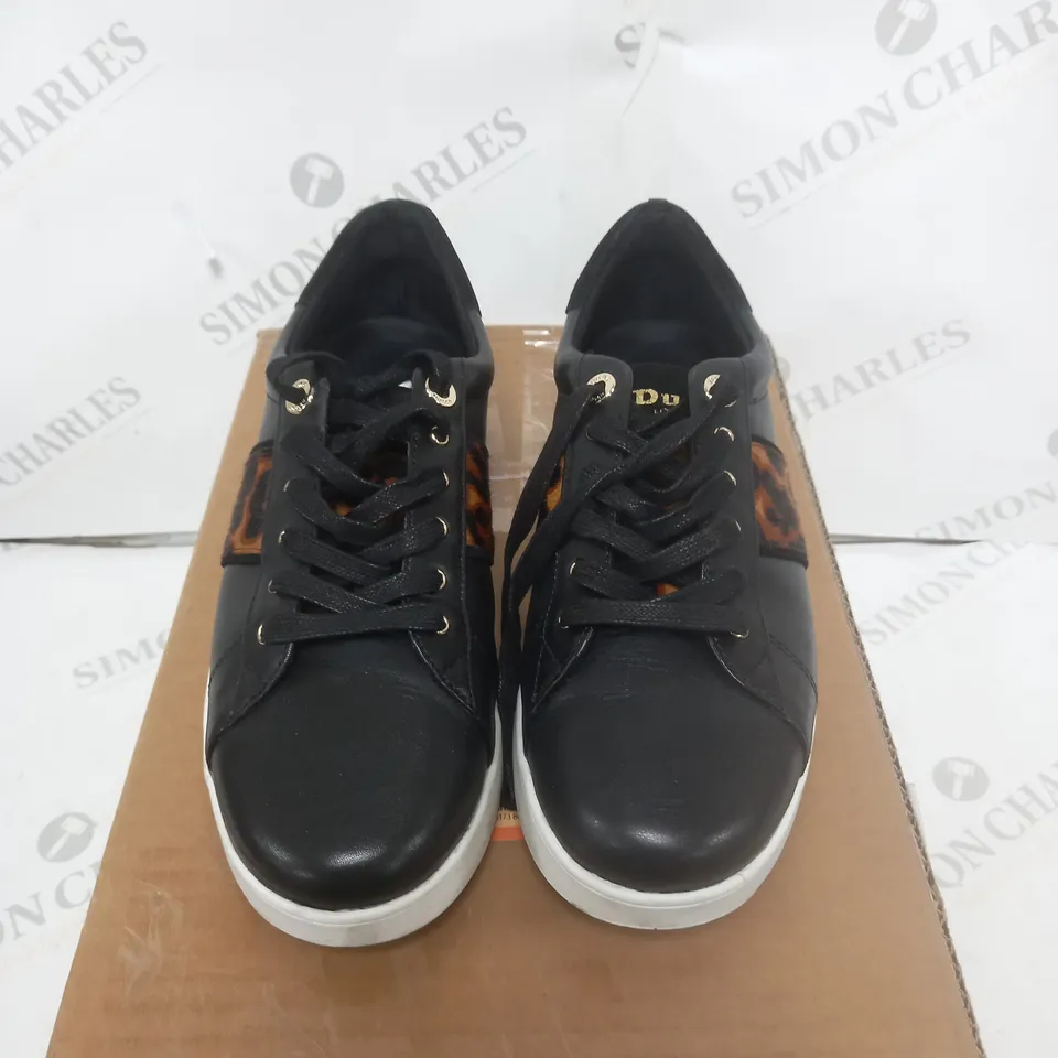 BOXED DUNE EDEN LEATHER TRAINOR BLACK SIZE 6