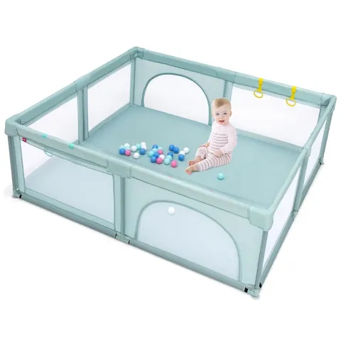 BOXED COSTWAY BABY PLAYPEN WITH 50 PIECE OCEAN BALLS AND NON-SLIP SUCTION CUPS - BLUE