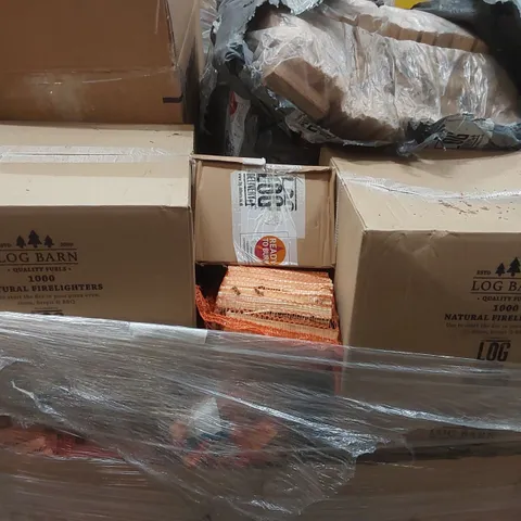 PALLET CONTAINING A LARGE QUANTITY OF FIREWOOD, FIRELIGHTERS ECT