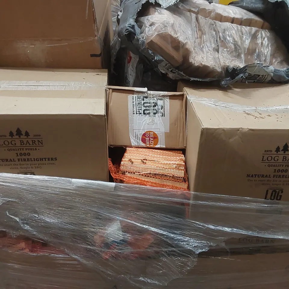 PALLET CONTAINING A LARGE QUANTITY OF FIREWOOD, FIRELIGHTERS ECT