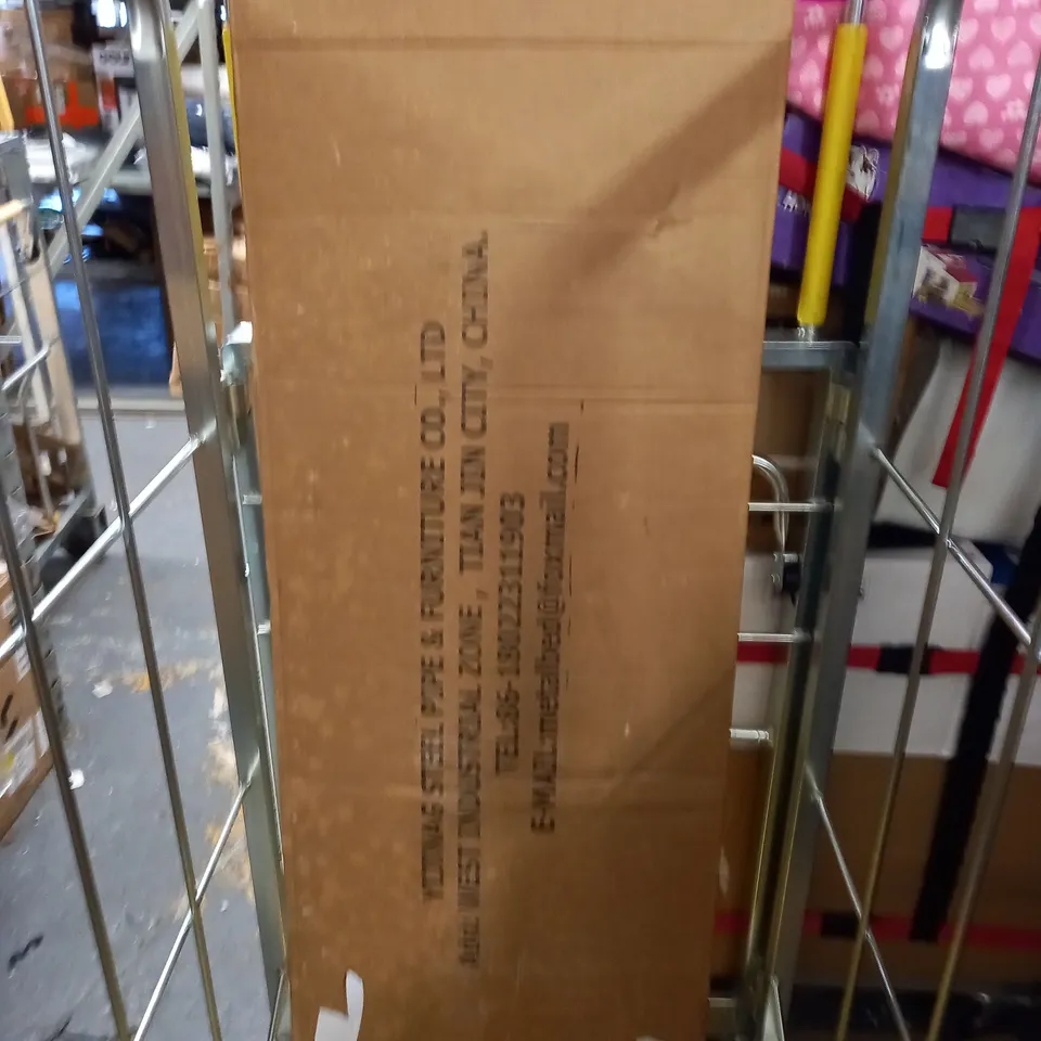 CAGE OF ASSORTED FLAT PACK FURNITURE ITEMS TO INCLUDE BED FRAME PARTS  /  COLLECTION ONLY