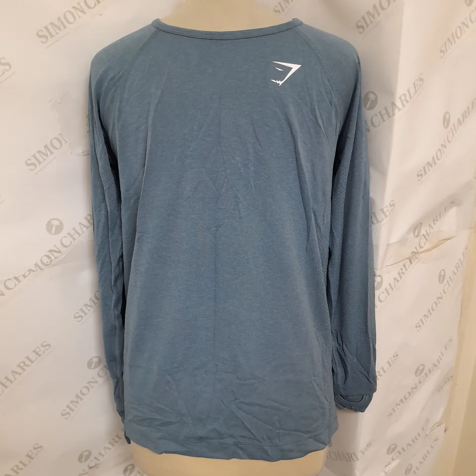 GYMSHARK VITAL SEAMLESS 2.0 REGULAR FIT LIGHT LONG SLEEVE TOP IN BLUE SIZE XS