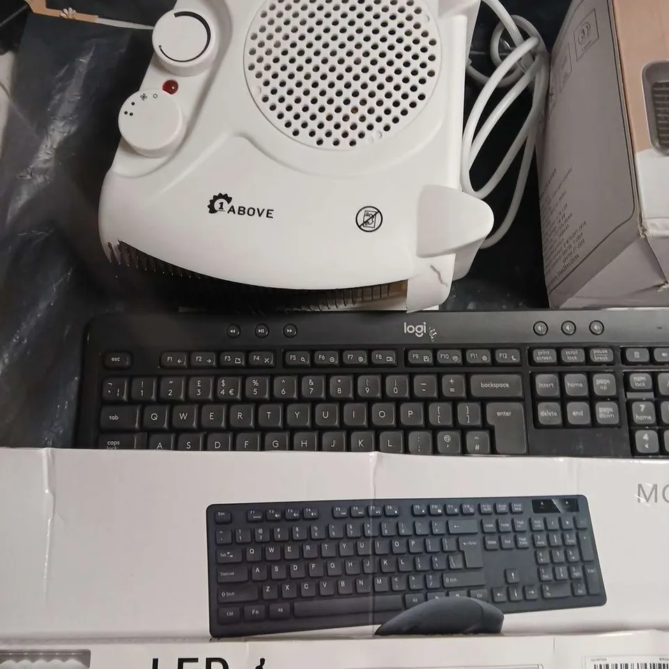 LOT OF APPROXIMATELY 14 ASSORTED HOUSEHOLD ITEMS TO INCLUDE KEYBOARDS, HEATERS AND STEAM IRON