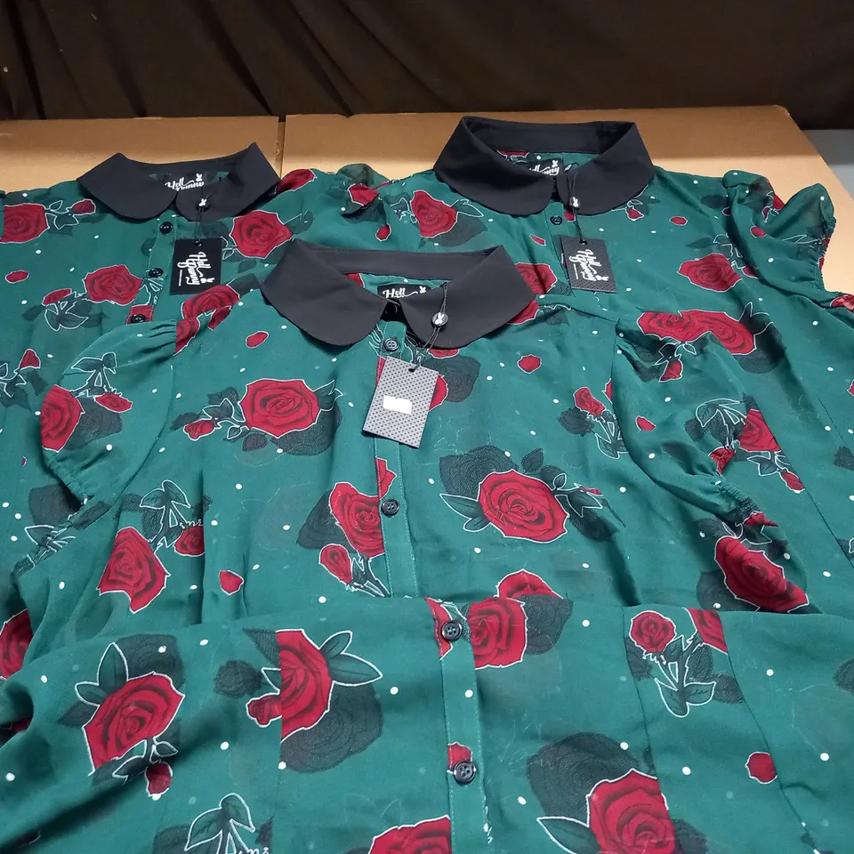 LOT OF 3 HELL BUNNY ROSE PRINT SHIRTS - VARIOUS SIZES