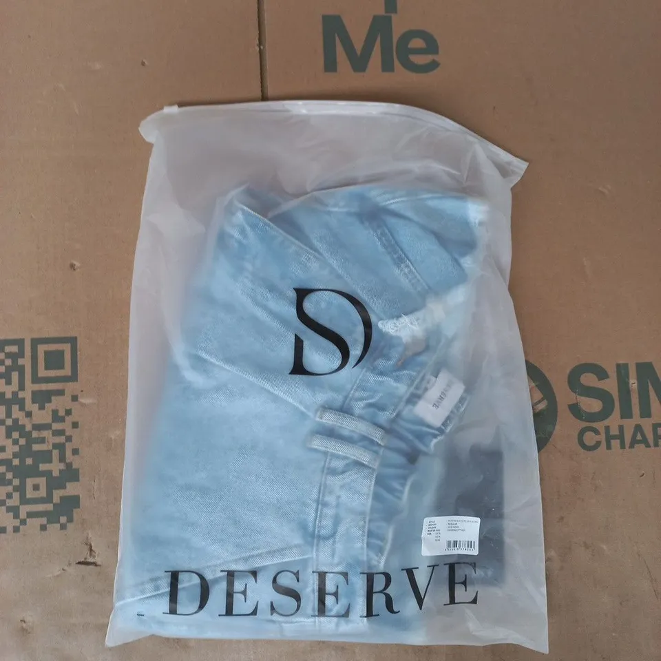 BAGGED DESERVE FRAYED HEM ELASTICATED DENIM SHORTS IN ACID WASH SIZE UK 18
