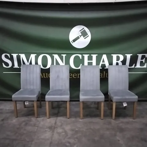 SET OF 4 DESIGNER SALISBURY DINING CHAIRS IN CLASSIC GREY VELVET AND OAK SOLID HARDWOOD LEGS