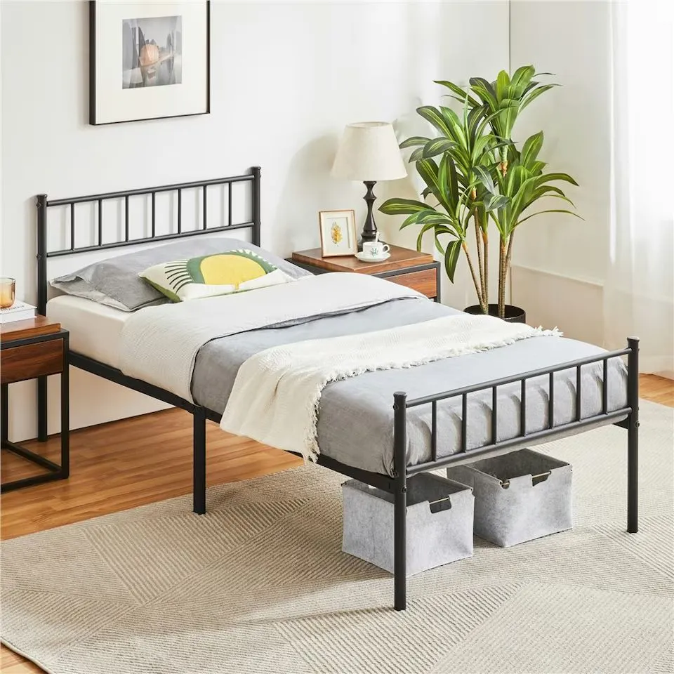 BOXED YAHEETECH 3FT SINGLE METAL BED FRAME WITH SLATTED HEADBOARD BLACK (1 BOX)