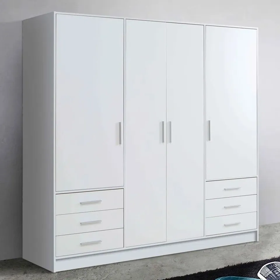 BOXED INGRAM 4 DOOR WARDROBE - WHITE (6 BOXES)