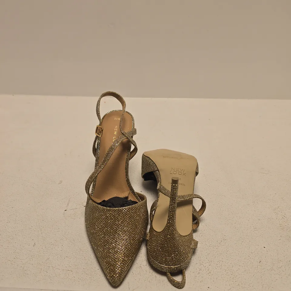 NEW LOOK GLITTER GOLD STRAPPY HIGH HEEL SANDALS – WOMEN'S, UK SIZE 7