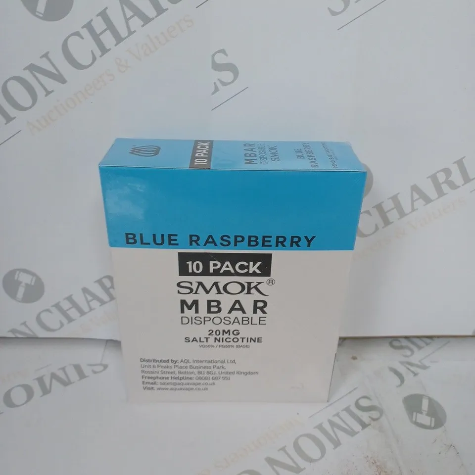 BOX OF APPROXIMATELY 10 BOXES OF BLUEBERRY SODA 10 PACK SMOK M BAR DISPOSABLE 20MG SALT NICOTINE