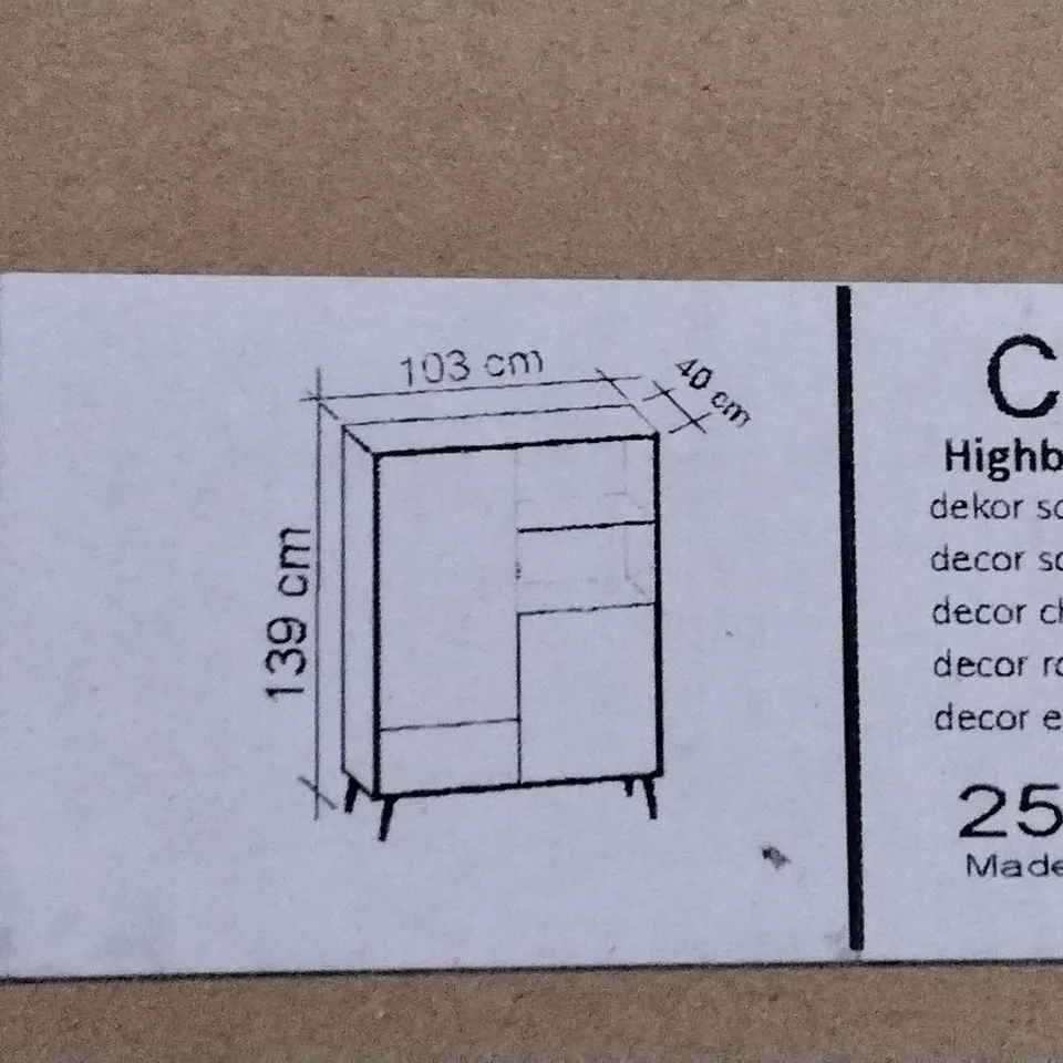 BOXED CUBA 53 HIGHBOARD IN SONOMA OAK / TRI COLOR , 2 BOXES , H139 X W103 X D40CM  