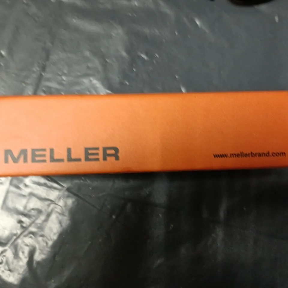 MELLER SUNGLASSES – BLACK FRAME WITH ORANGE LENSES, BOXED