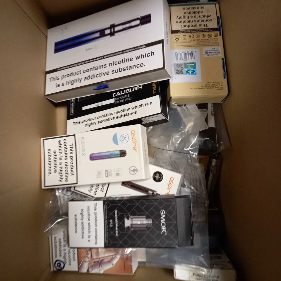 BOX OF APPROXIMATELY 10 ASSORTED E-CIGARATTES TO INCLUDE SMOK, UWELL, ASPIRE ETC