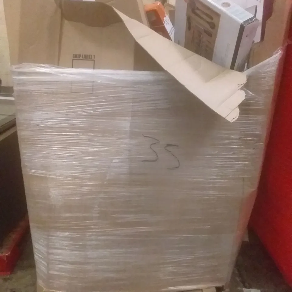 PALLET OF ASSORTED ITEMS INCLUDING UTENSIL ORGANISER, INTELLIGENT FAN, SAFETY GATE, 3 TIER STORAGE CART