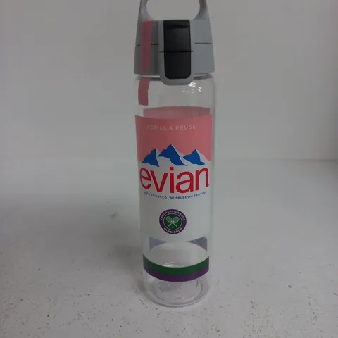 EVIAN REUSABLE SPORTS WATER BOTTLE WITH GREY FLIP-TOP LID