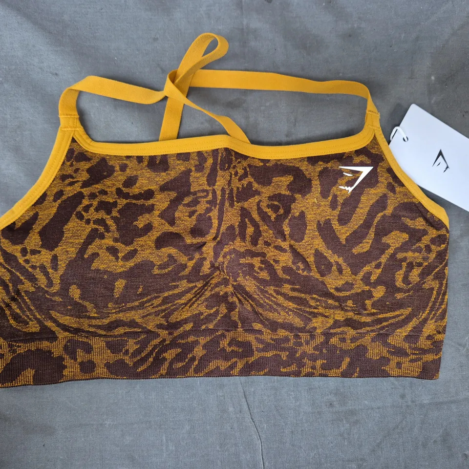 GYM SHARK ADAPT PATTERN SEAMLESS SPORTS BRA IN BROWN SIZE MEDIUM