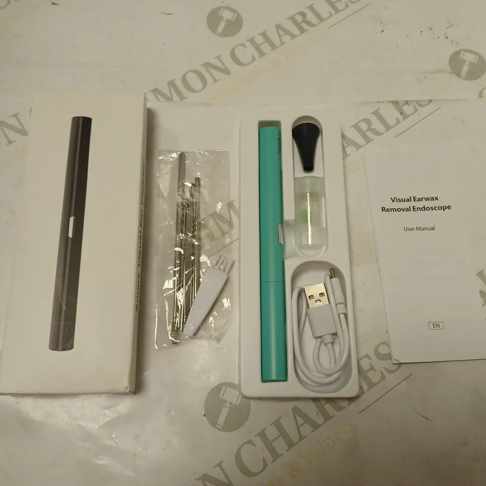 BOXED VISUAL EARWAX REMOVAL ENDOSCOPE WITH ACCESSORIES. USB CABLE AND INSTRUCTIONS