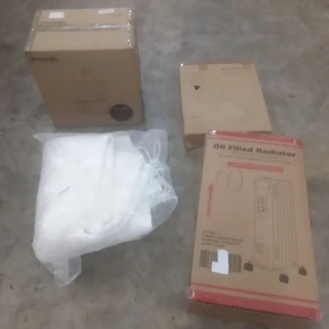 PALLET OF ASSORTED HOUSEHOLD PRODUCTS AND ITEMS, INCLUDING; INSECT ZAPPER, FOOD PROCESSOR, HEATED BLANKET, OIL FILLED RADIATOR, TOILET SEAT, BOXED FURNITURE ETC