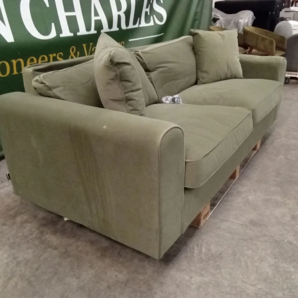 QUALITY DESIGNER SOLACE+CO AINSLEY 3 SEATER KHAKI GREEN VELVET SOFA