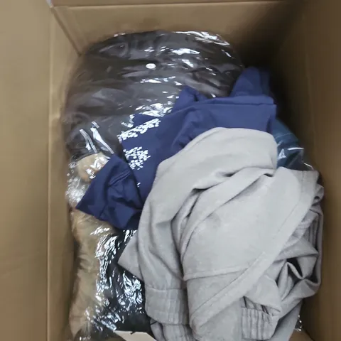 LARGE BOX OF APPROXIMATELY 25 ASSORTED CLOTHING ITEMS IN VARIOUS COLOURS, STYLES AND SIZES - COLLECTION ONLY
