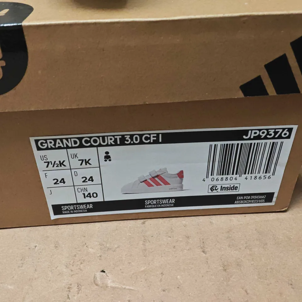 BOXED ADIDAS GRAND COURT 3.0 CF I KIDS' TRAINERS – WHITE WITH PINK, UK 7K