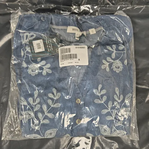 WHITE STUFF ISLA EMBROIDERED DENIM DRESS LIGHT DENIM SIZE 12