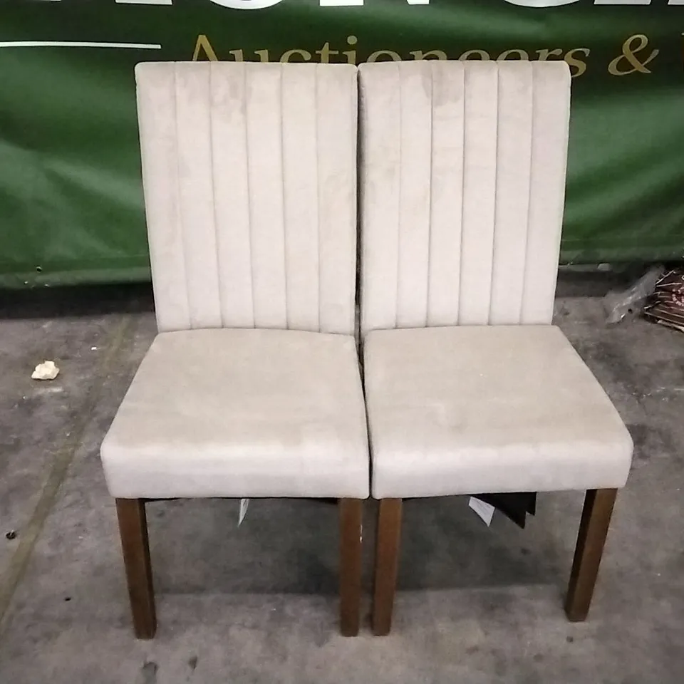 SET OF 2 PLUSH MINK FABRIC DINING CHAIRS WITH WOODEN LEGS