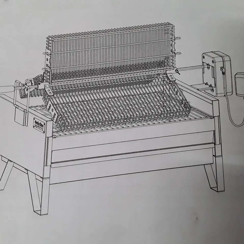 BOXED CHARCOAL GRILL WITH ROTATING BASKETS