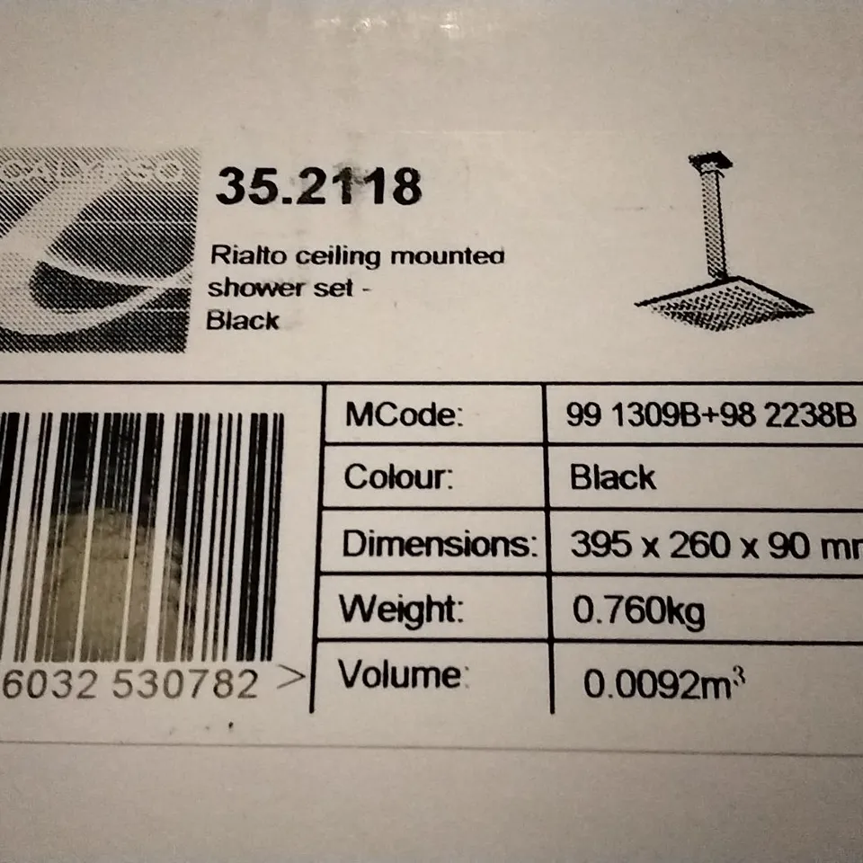 BOXED AS NEW CALYPSO RIALTO CEILING MOUNTED SHOWER SET IN BLACK