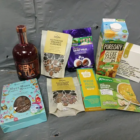 APPROXIMATELY 14 ASSORTED FOOD & DRINK ITEMS TO INCLUDE DAIRY MILK BUTTONS, PURE OATY DRINK, SENTIA GABA RED, ETC - COLLECTION ONLY