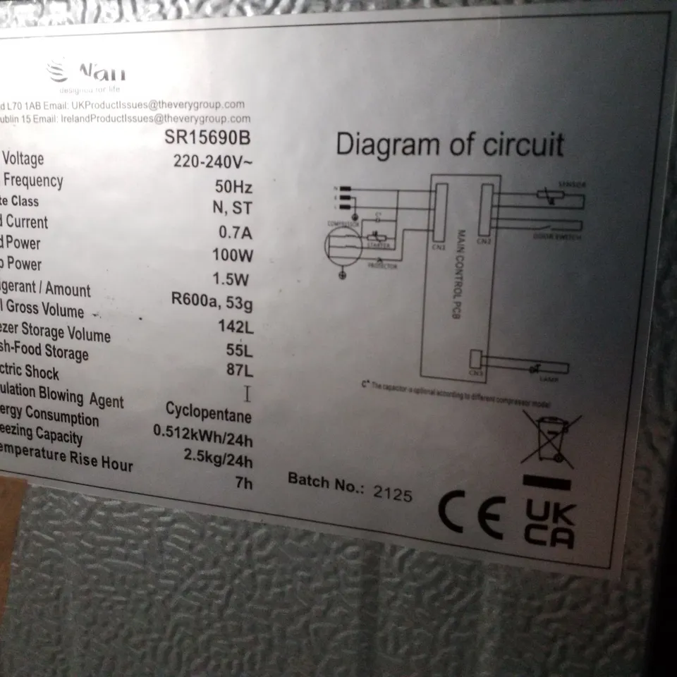 SWAN SR15690B 48CM WIDE, 50/50 SPLIT FRIDGE FREEZER - BLACK