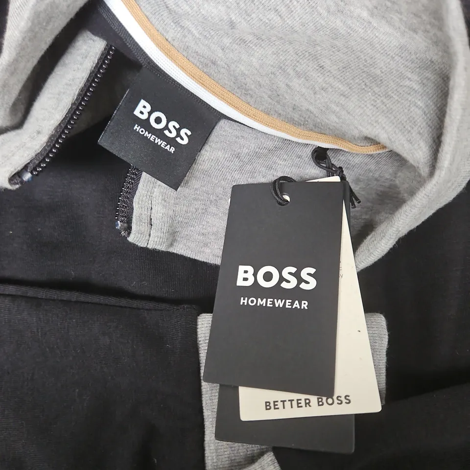 BOSS HOMEWEAR ZIP TRACK JACKET – BLACK WITH GREY HOOD TRIM - L
