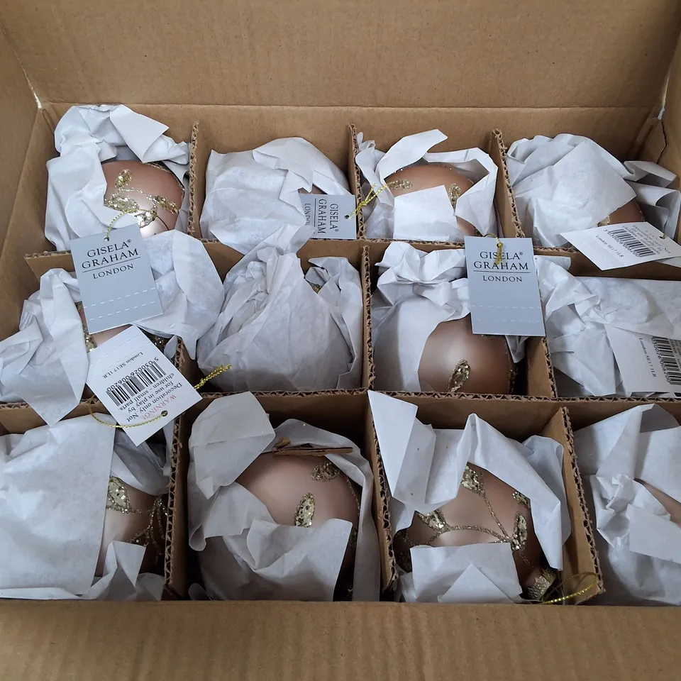 SET OF 12 GISELA GRAHAM DECORATIVE BAUBLES IN CHAMPAGNE