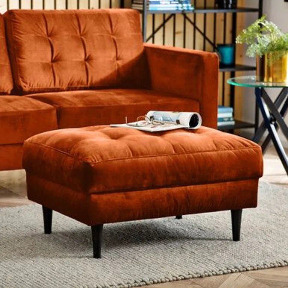 BOXED JOLENE BURNT ORANGE VELVET FOOTSTOOL