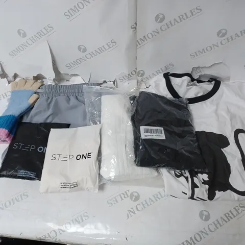 BOX OF ASSORTED CLOTHING ITEMS TO INCLUDE BOXERS, TOPS, GLOVES ETC