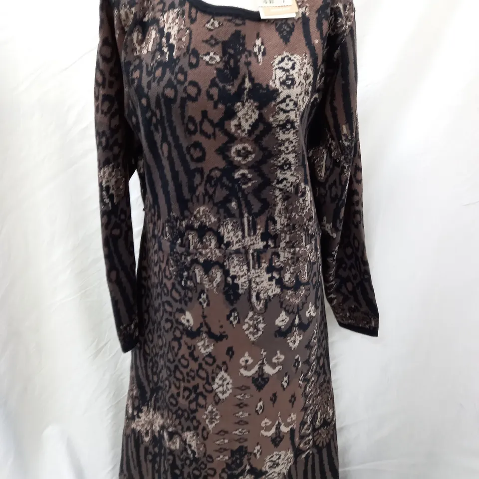 MONSOON JACQUARD DRESS IN BROWN - UK 20