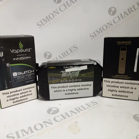 APPROXIMATELY 20 ASSORTED BOXED VAPING PRODUCTS TO INCLUDE INNOKIN VAPOURIZ V SWITCH, CALIBURN TENET POD SYSTEM, CALIBURN G POD SYSTEM ETC.