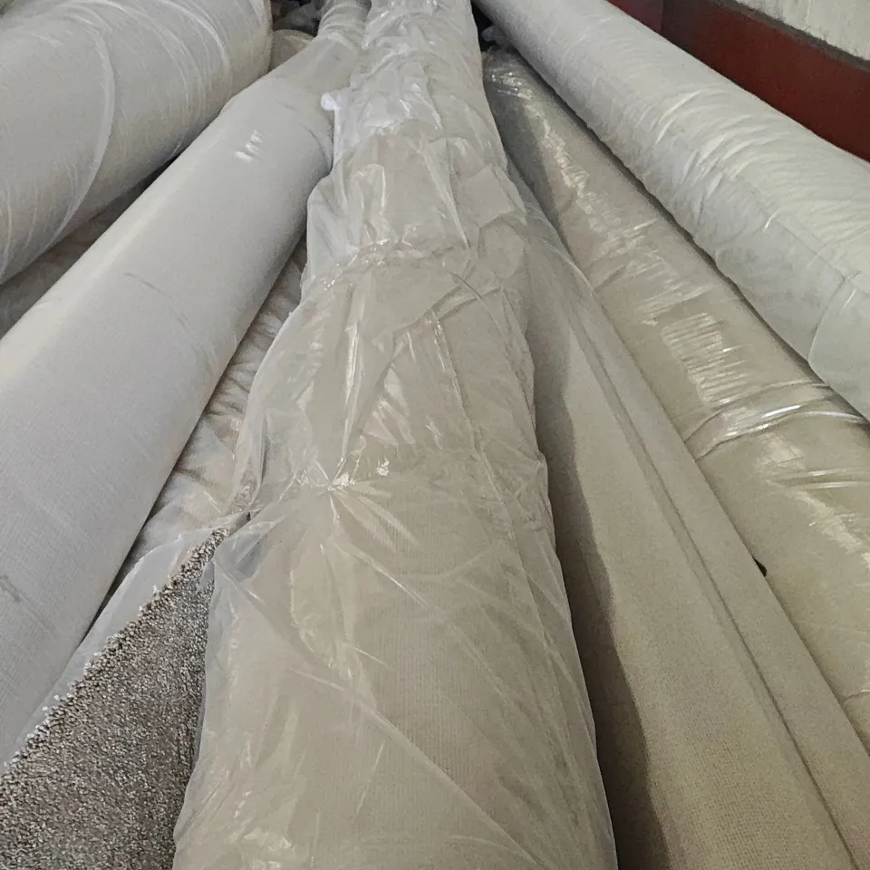QUALITY BAGGED AND ROLLED ULTIMATE EXPRESSIONS CARPET IN TAUPE - APPROXIMATELY LENGTH 4M WIDTH 4M