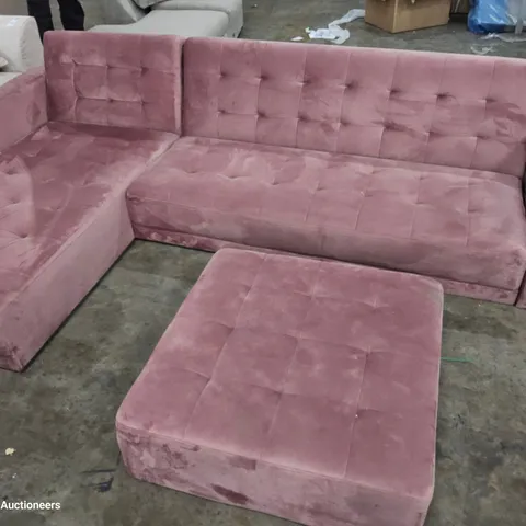 DESIGNER CHAISE SOFA BED PINK VELVET & FOOTSTOOL