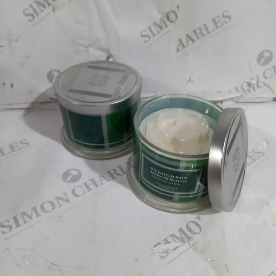 BOXED HOMEWORX WICK CANDLES OF EVERGREEN BIRCHWOOD, AND VANILLA