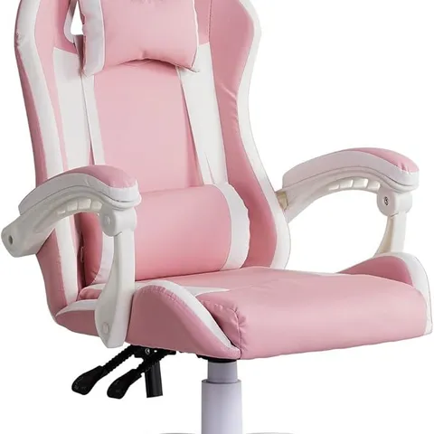 BOXED CLIPOP ERGONOMIC GAMING CHAIR, GAMER ARMCHAIR WITH LUMBAR MASSAGE AND HEADREST, PINK, WHITE (1 BOX)