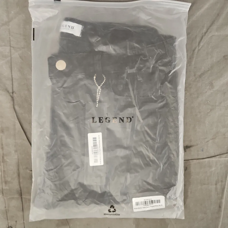 BAGGED LEGEND BLACK SKINNY JEANS - SUPER RIPPED KNEE SIZE 34/28