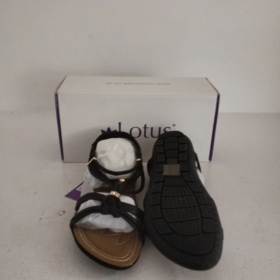 LOTUS WOMEN'S BLACK STRAPPY SANDALS WITH GOLD-TONE ACCENTS – BOXED UK SIZE 8