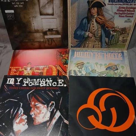 APPROXIMATELY 16 ASSORTED VINYL'S TO INCLUDE ARTISTS SUCH AS MY CHEMICAL ROMANCE, J.S BACH, ELTON JOHN, ETC