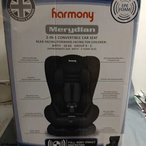 BOXED HARMONY MERYDIAN 2-IN-1 CONVERTIBLE CAR SEAT
