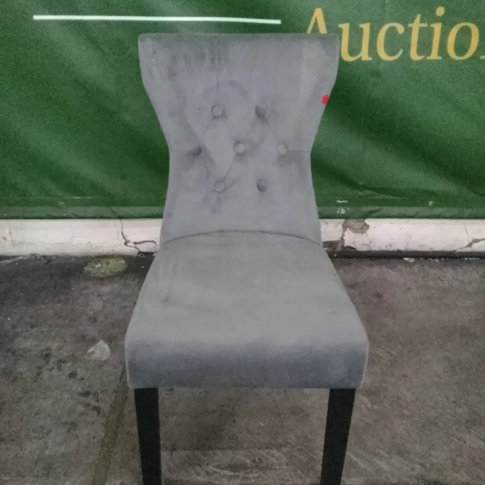 KENSINGTON GREY VELVET BUTTON BACK DINING CHAIR WITH BLACK LEGS